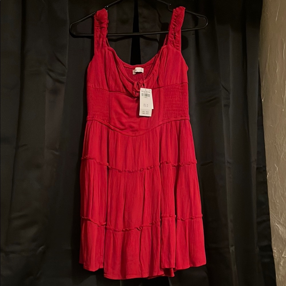 Hollister Red Pleated Scoop Neck Sundress